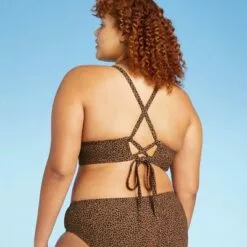 Juniors' Plus Size Ribbed Triangle Bikini Top - Xhilaration™ Brown