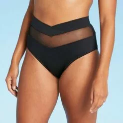 Women's Mesh Insert High Waist Bikini Bottom - Shade & Shore™ Black -Swimsuits Popular Store unnamed file 629