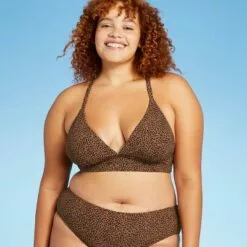 Juniors' Plus Size Ribbed Triangle Bikini Top - Xhilaration™ Brown -Swimsuits Popular Store unnamed file 6291
