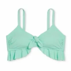 Juniors' Plus Size Ribbed Ruffle Tie-Front Bralette Bikini Top - Xhilaration™ Mint Green -Swimsuits Popular Store unnamed file 6294