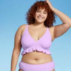 Juniors' Plus Size Ruffle Triangle Bikini Top - Xhilaration™ Lavender -Swimsuits Popular Store unnamed file 6319