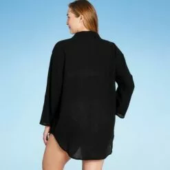 Women's Button-Up Cover Up Shirtdress - Kona Sol™ Black -Swimsuits Popular Store unnamed file 6396