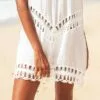 Women's White Crochet Sleeveless Tunic Cover Up - Cupshe - One Size Fits Most -Swimsuits Popular Store unnamed file 6418