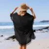 Women's Black Tassel Hem Bat Sleeve Above The Knee Cover Up - Cupshe, One Size -Swimsuits Popular Store unnamed file 6421