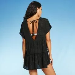 Juniors' Lurex Tiered Cover Up Dress - Xhilaration™ Black