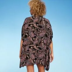 Women's Open-Front Cover Up Duster - Shade & Shore™ Black Multi -Swimsuits Popular Store unnamed file 6478