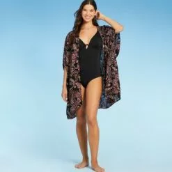Women's Open-Front Cover Up Duster - Shade & Shore™ Black Multi -Swimsuits Popular Store unnamed file 6479