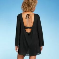 Women's Long Sleeve Cover Up Dress - Shade & Shore™ Black -Swimsuits Popular Store unnamed file 6483