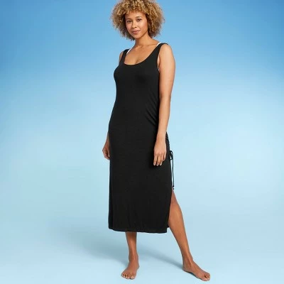 Women's Ribbed Cinched Midi Cover Up Tank Dress - Shade & Shore™ Green 4 Women's Ribbed Cinched Midi Cover Up Tank Dress - Shade & Shore™ Green - Image 2