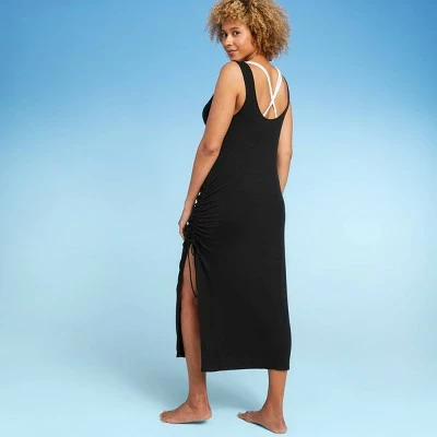Women's Ribbed Cinched Midi Cover Up Tank Dress - Shade & Shore™ Green 5 Women's Ribbed Cinched Midi Cover Up Tank Dress - Shade & Shore™ Green - Image 3