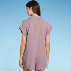 Women's Short Sleeve Button-Up Cover Up Playsuit - Shade & Shore™