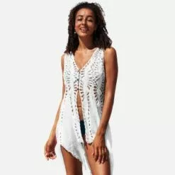 Women's White Crochet Button Sleeveless Hollow Out Cover Up Beachwear-Cupshe -Swimsuits Popular Store unnamed file 6543