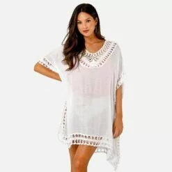 Women's White Cover Up Crochet Dolman Sleeve Beachwear -Cupshe -Swimsuits Popular Store unnamed file 6546