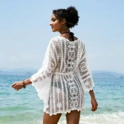 Women's Long Sleeve Cover Up Embroidery Crochet V-Neck Beachwear -Cupshe