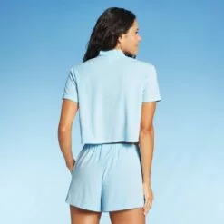 Juniors' Terry Zip-Up Cover Up Crop Top - Xhilaration™ Neon Peach