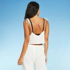 Juniors' Pom Pom Trim Cover Up Crop Top - Xhilaration™ Off-White