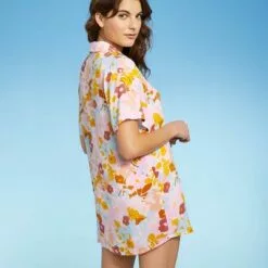 Juniors' Button-Up Cover Up Short Sleeve Shirtdress - Xhilaration™ Multi Floral