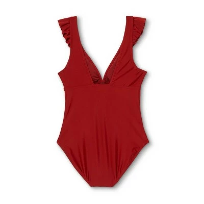 Women's Ruffle Shoulder High Coverage One Piece Swimsuit - Kona Sol™ Bold Burgundy 7 Women's Ruffle Shoulder High Coverage One Piece Swimsuit - Kona Sol™ Bold Burgundy - Image 5