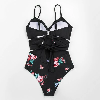 Women's Black And Floral Wrap Cutout One Piece Swimsuit - Cupshe 5 Women's Black And Floral Wrap Cutout One Piece Swimsuit - Cupshe - Image 3