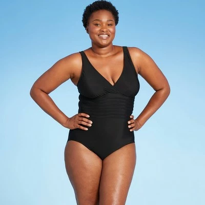 Women's Waist Detail Over the Shoulder One Piece Swimsuit - Aqua Green® Black 4 Women's Waist Detail Over the Shoulder One Piece Swimsuit - Aqua Green® Black - Image 2