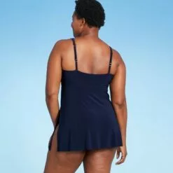 Women's Side Slit Swim Dress - Aqua Green® Navy -Swimsuits Popular Store unnamed file 6718