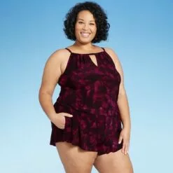 Women's High Neck Swim Romper with Pockets - Aqua Green® Red -Swimsuits Popular Store unnamed file 6750