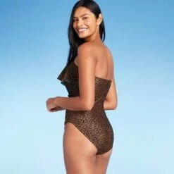 Women's Bandeau Flounce High Coverage One Piece Swimsuit - Kona Sol™ Multi Natural