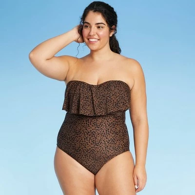 Women's Bandeau Flounce High Coverage One Piece Swimsuit - Kona Sol™ Multi Natural 4 Women's Bandeau Flounce High Coverage One Piece Swimsuit - Kona Sol™ Multi Natural - Image 2