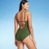 Women's Textured Mini Pucker Square Neck High Coverage One Piece Swimsuit - Kona Sol™ Dark Green -Swimsuits Popular Store unnamed file 6783