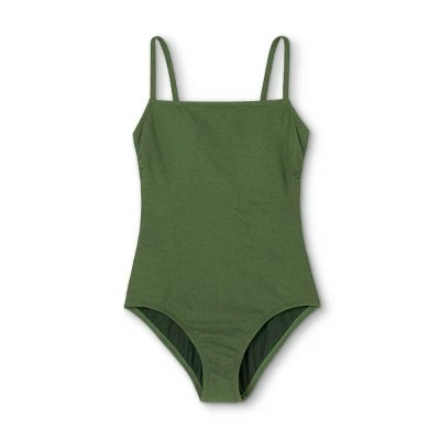Women's Textured Mini Pucker Square Neck High Coverage One Piece Swimsuit - Kona Sol™ Dark Green 6 Women's Textured Mini Pucker Square Neck High Coverage One Piece Swimsuit - Kona Sol™ Dark Green - Image 4