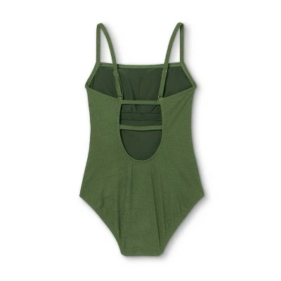 Women's Textured Mini Pucker Square Neck High Coverage One Piece Swimsuit - Kona Sol™ Dark Green 7 Women's Textured Mini Pucker Square Neck High Coverage One Piece Swimsuit - Kona Sol™ Dark Green - Image 5