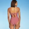 Women's Square Neck Ruffle Shoulder Medium Coverage One Piece Swimsuit - Kona Sol™ Mauvewood -Swimsuits Popular Store unnamed file 6788
