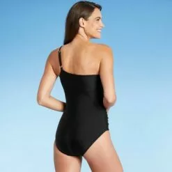 Women's Scallop One Shoulder High Coverage One Piece Swimsuit - Kona Sol™ Black