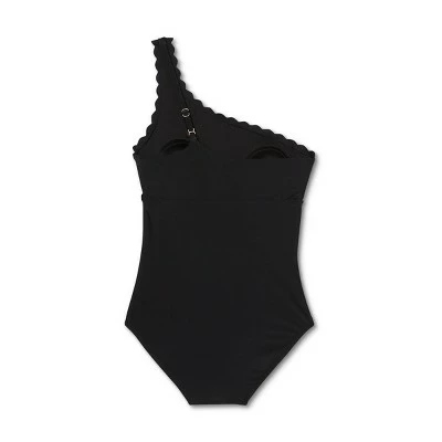 Women's Scallop One Shoulder High Coverage One Piece Swimsuit - Kona Sol™ Black 7 Women's Scallop One Shoulder High Coverage One Piece Swimsuit - Kona Sol™ Black - Image 5
