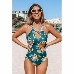 Women's Teal Floral Scalloped Crisscross One Piece Swimsuit - Cupshe 13 Women's Teal Floral Scalloped Crisscross One Piece Swimsuit - Cupshe -Swimsuits Popular Store unnamed file 6808