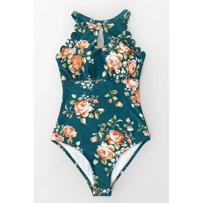 Women's Teal Floral Scalloped Crisscross One Piece Swimsuit - Cupshe 6 Women's Teal Floral Scalloped Crisscross One Piece Swimsuit - Cupshe - Image 4