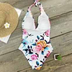 Women's Bold Floral and Stripe Halter One Piece Swimsuit - Cupshe -Swimsuits Popular Store unnamed file 6817