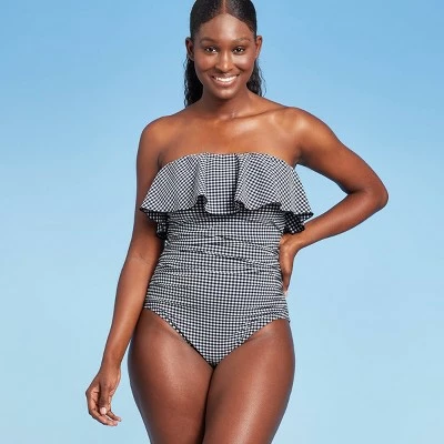 Women's Bandeau Flounce High Coverage One Piece Swimsuit - Kona Sol™ Navy Blue 4 Women's Bandeau Flounce High Coverage One Piece Swimsuit - Kona Sol™ Navy Blue - Image 2