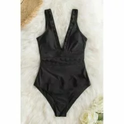 Women's Solid Black V Neck One Piece Swimsuit - Cupshe -Swimsuits Popular Store unnamed file 6843