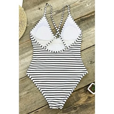 Women's Lasting Appeal Stripe Print Crisscross One Piece Swimsuit - Cupshe 6 Women's Lasting Appeal Stripe Print Crisscross One Piece Swimsuit - Cupshe - Image 4