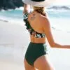 Women's Dark Green Floral One Shoulder Ruffled High Waisted Bikini - Cupshe 2 Women's Dark Green Floral One Shoulder Ruffled High Waisted Bikini - Cupshe -Swimsuits Popular Store unnamed file 6858