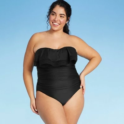 Women's Crochet Flounce High Coverage One Piece Swimsuit - Kona Sol™ Black 4 Women's Crochet Flounce High Coverage One Piece Swimsuit - Kona Sol™ Black - Image 2