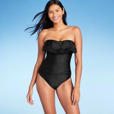 Women's Crochet Flounce High Coverage One Piece Swimsuit - Kona Sol™ Black 9 Women's Crochet Flounce High Coverage One Piece Swimsuit - Kona Sol™ Black - Image 7