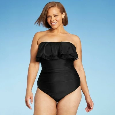Women's Crochet Flounce High Coverage One Piece Swimsuit - Kona Sol™ Black 15 Women's Crochet Flounce High Coverage One Piece Swimsuit - Kona Sol™ Black - Image 13