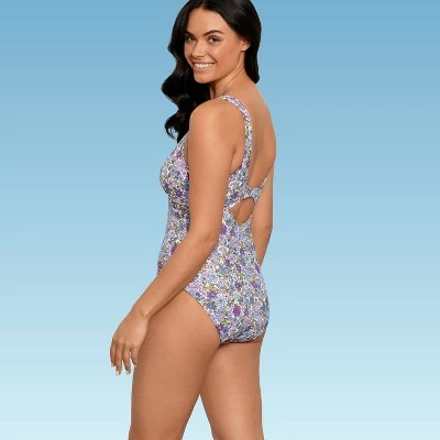 Women's Slimming Control Wrap-Front One Piece Swimsuit - Beach Betty by Miracle Brands Blue Floral 4 Women's Slimming Control Wrap-Front One Piece Swimsuit - Beach Betty by Miracle Brands Blue Floral - Image 2