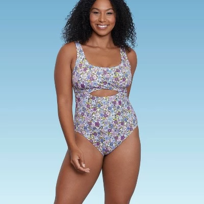 Women's Slimming Control Wrap-Front One Piece Swimsuit - Beach Betty by Miracle Brands Blue Floral 5 Women's Slimming Control Wrap-Front One Piece Swimsuit - Beach Betty by Miracle Brands Blue Floral - Image 3