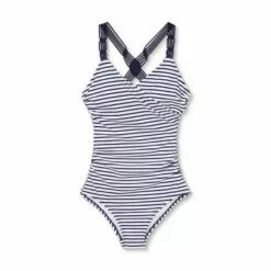 Women's High Coverage One Piece Swimsuit - Kona Sol™ Navy Stripe -Swimsuits Popular Store unnamed file 6909