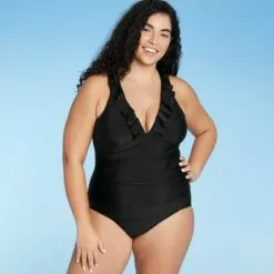 Women's Ruffle Over the Shoulder High Coverage One Piece Swimsuit - Kona Sol™ Black -Swimsuits Popular Store unnamed file 6928