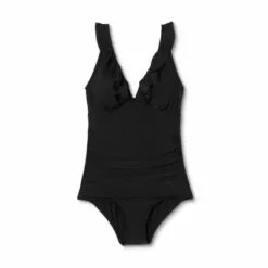 Women's Ruffle Over the Shoulder High Coverage One Piece Swimsuit - Kona Sol™ Black -Swimsuits Popular Store unnamed file 6930