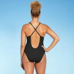 Women's Ribbed Plunge Front V-Wire One Piece Swimsuit - Shade & Shore™ Dark Green -Swimsuits Popular Store unnamed file 6934